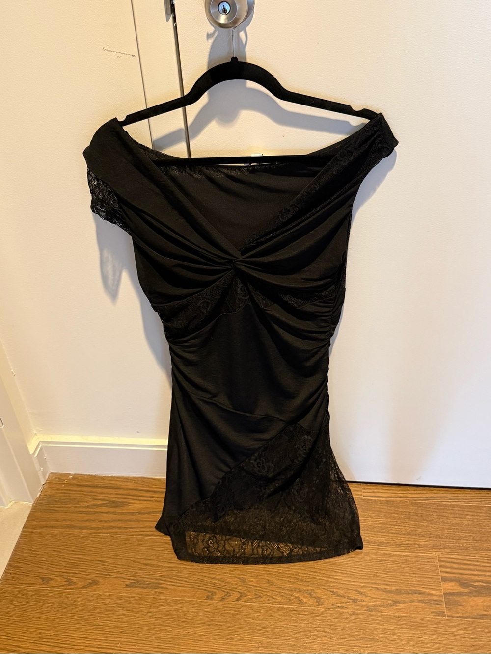 Topshop Black Asymmetrical Off-Shoulder Lace Dress